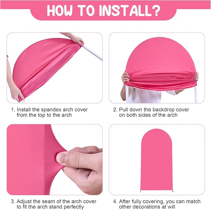 Hot Pink Arch Backdrop Covers - 6.6FT, 5FT Spandex Fitted Wedding Arch Stand Covers Round Top Chiara Arch Backdrop Cover for Valentines Wedding Birthday Party Decoration