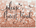 Andaz Press Wedding Party Signs, Glitzy Rose Gold Glitter, 8.5x11-inch, Please Sign our Guestbook, 1-Pack, Bokeh Colored Party Supplies