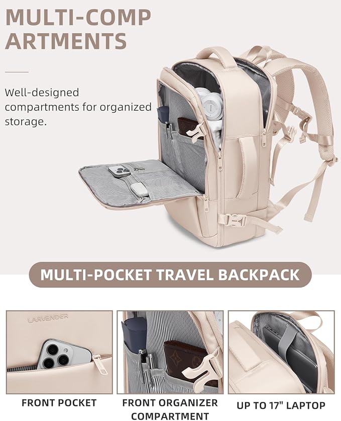 LARVENDER Carry on Luggage 22x14x9 Airline Approved Hardshell Suitcase with Wheels TSA Lock, PC+ABS Lightweight Suitcase Set for Women with Travel Backpack, Glossy Champagne
