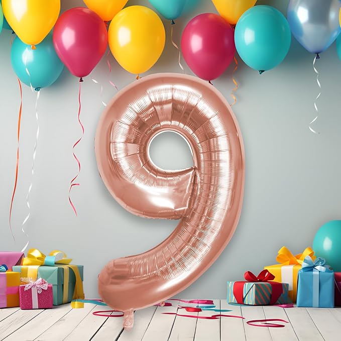 40 Inch Large Rose Gold Number Celebration and Decoration Balloon for Birthday Parties, Graduations, Anniversaries, Weddings, Photo Shoots, Special Events (Rose Gold Number 9)