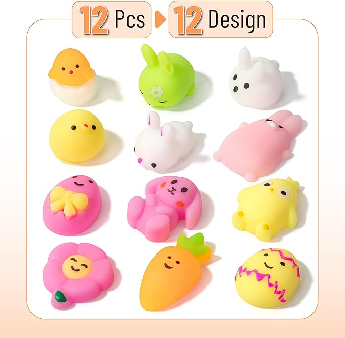 Mr. Pen- Easter Squishy Toys for Kids, 12 Pack, Washable Twistable Stretchy Squishies, Soft Stress Relief Sensory Toys for Squeezing, Easter Egg Fillers, Party Favors & Classroom Rewards