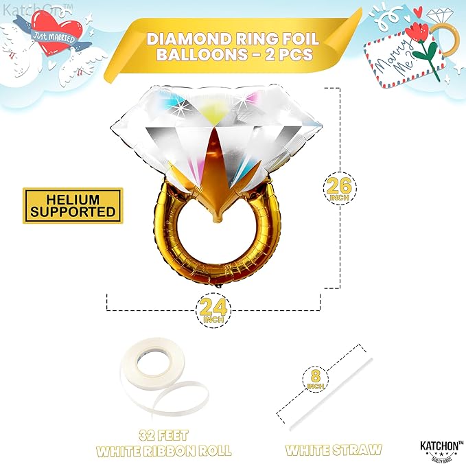 KatchOn, Huge Diamond Ring Balloon - 26 Inch | Ring Balloon Bachelorette, Bachelorette Party Decorations | Engagement Party Decorations | Engagement Decoration, Bridal Shower