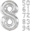 Silver 8 Balloon, Number Balloons 40 Inch, 8th Birthday Decorations for Boys Girls, Silver Birthday Balloons, Silver Party Supplies, Number 8 Balloon