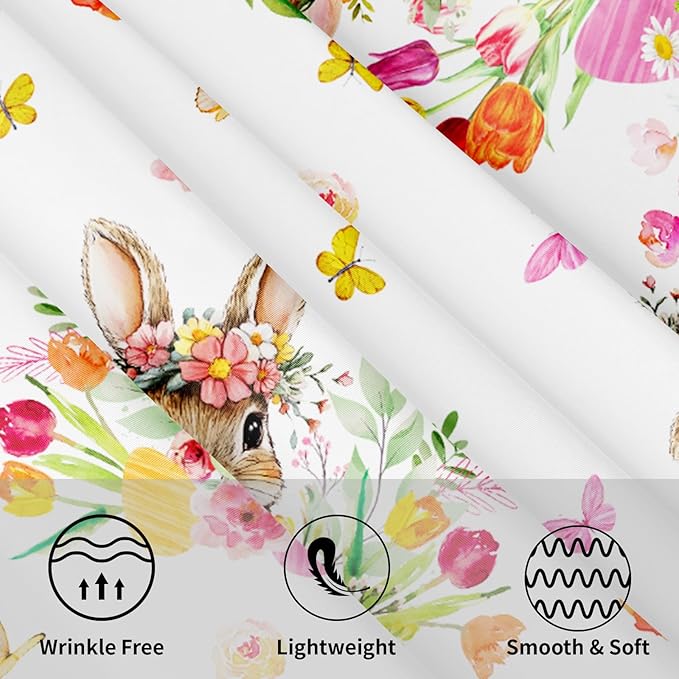 Spring Easter Tablecloth Round 60 Inch Green Bunny Easter Table Cloth Farmhouse Pink Floral Table Cover for Kitchen Dinner Room Holiday Party Indoor Outdoor Home Decor