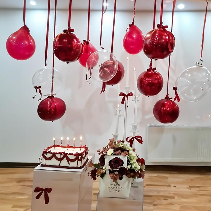 14 Pcs Red Round Foil Balloons 22/15/10 4D Ball Balloons Metallic Dark Red Balloon Ornament Mylar Balloon Chrome for Valentine's Day Birthday Graduation Wedding Anniversary Disco Party Decor