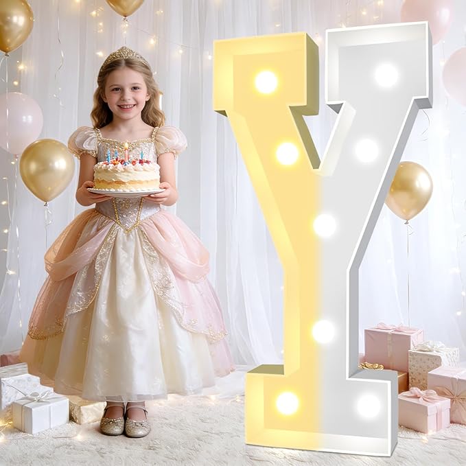 Pooqla 3FT Marquee Light Up Letters, Cool White and Warm White LED Big Mosaic Marquee Letters 3 Feet, Giant Letter Sign for Balloons Birthday Anniversary Wedding Party Decoration, Letter Y