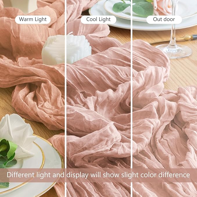Wokceer Dusty Pink Cheesecloth Table Runner Spring 3Pack 10FT Boho Gauze Easter Table Runner for Party Rustic Sheer Runners for Baby Bridal Shower Wedding