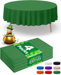 Green Plastic Table Cloth - 4 Pack 84" Round Disposable Tablecloths for Round Tables, Table Cover for St Patricks Day, Holiday Parties & Gatherings