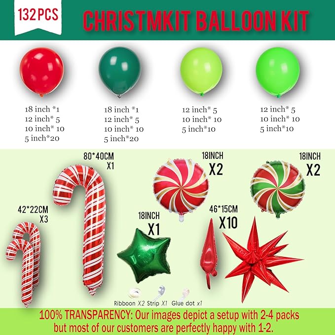 Christmas Party Decorations with Red Green Balloon garland arch Kit & small Candy cane Star Lollipop foil balloons for Kids Naughty Cartoon Birthday friendsmas Xmas Party Decorations (Red Green)