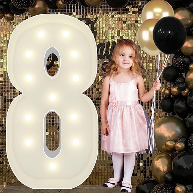4FT Marquee Light Up Numbers Pre-Cut Frame Giant Marquee Numbers 8, Mosaic Numbers for Balloons, 18th 80th Birthday Decorations for Women Men, 80th Anniversary Decorations, Party Decor