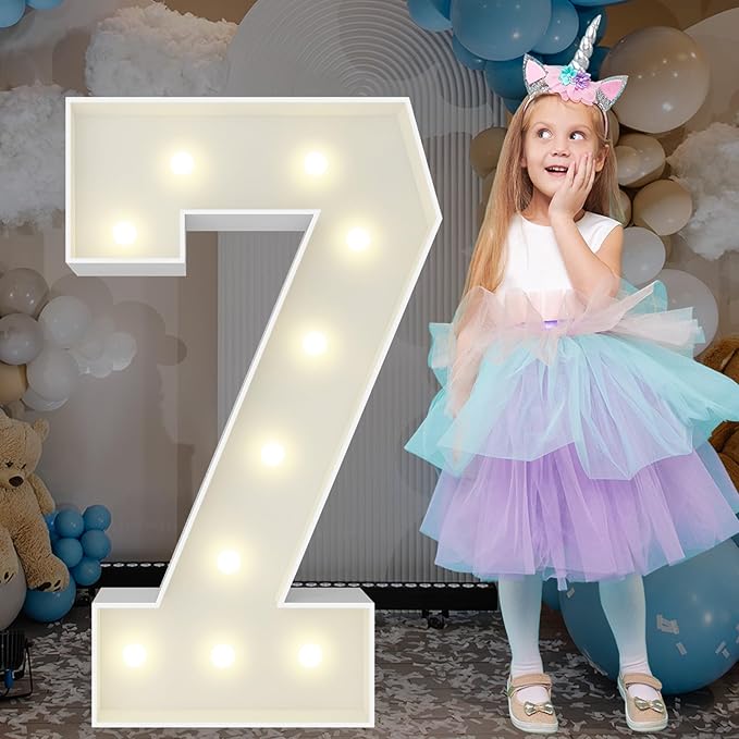 3FT Marquee Light Up Numbers, Giant Marquee Numbers, Pre-cut DIY Foam Board Number 7 for 17th Birthday Decor for Girls, 70th Anniversary Decor, Balloon Arch Kit
