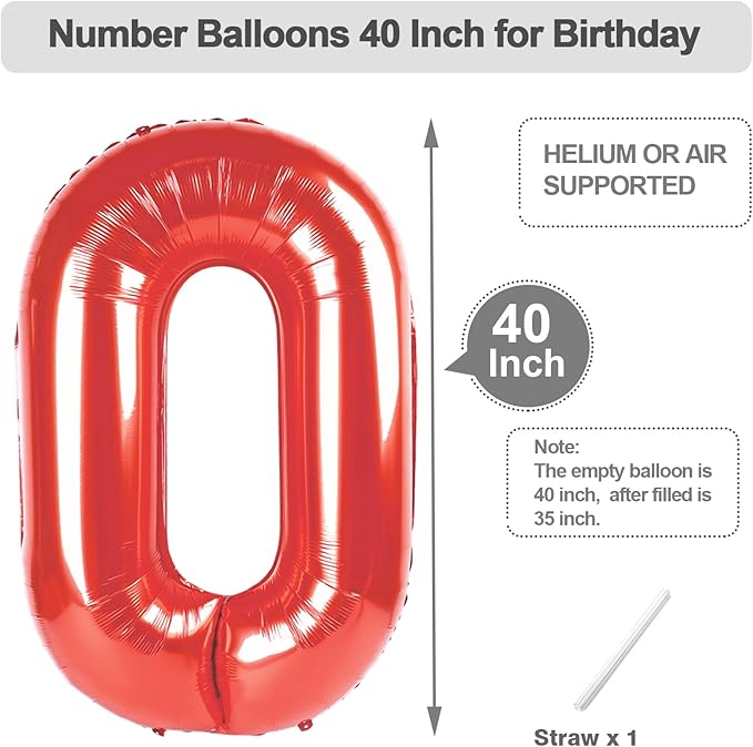 Number 50 Balloons, 40 Inch Balloons for Woman Man 50th Red Birthday Party Decoration, Foil Number Ballon for 50 Valentine's Day, Anniversary, Bridal Shower, Graduation