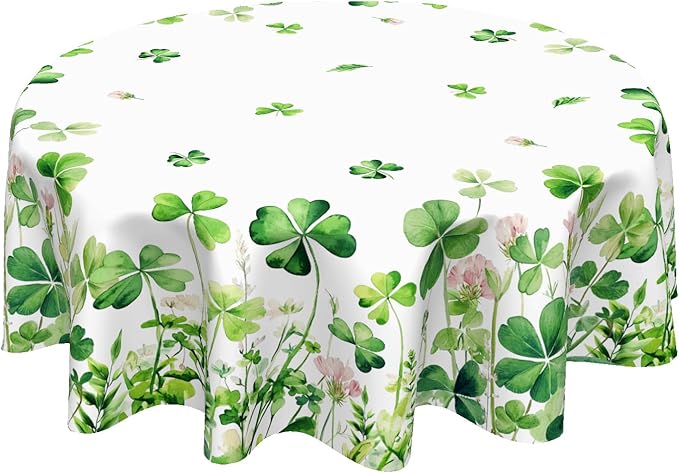 St Patricks Day Tablecloth Round 70 Inch Green Shamrock Table Cloth Farmhouse St Patrick's Day Table Cover for Kitchen Dinner Room Holiday Party Indoor Outdoor Home St Patricks Day Decor