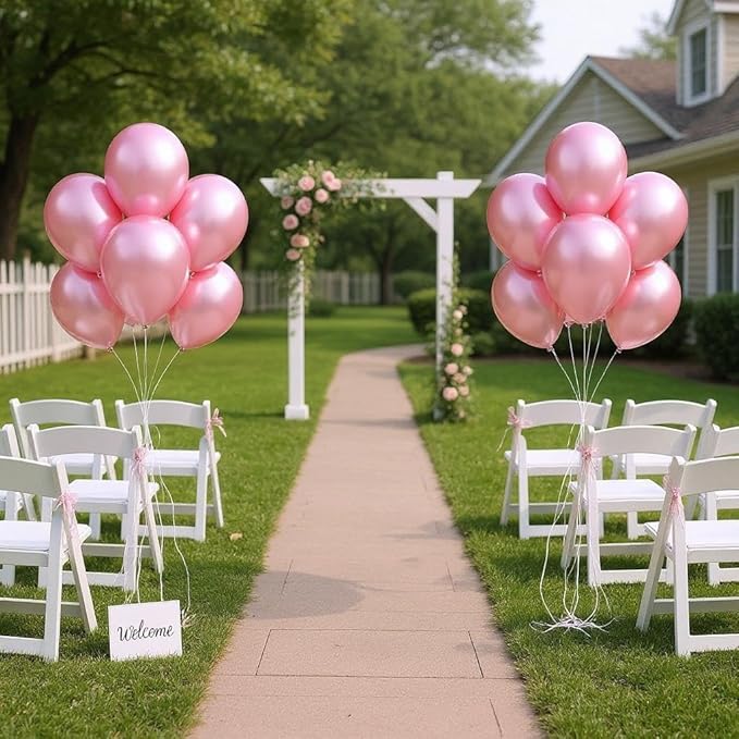 50 Pcs 12 Inch Metallic Pink Balloons, Chrome Pink Valentine's Day Balloons, Shiny Romantic Latex Balloons for Proposal, Anniversary, Sweethearts' Party, Engagement & Wedding Decorations
