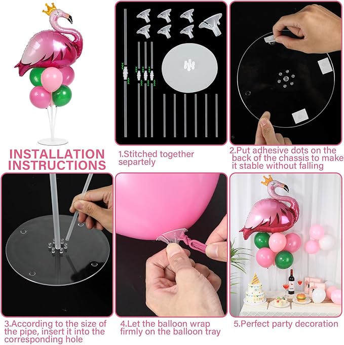 Tropical Flamingo Party Balloons Stand Kit 2 Sets With 2 Flamingo Foil Balloons Tropical Animal Themed Balloon Centerpieces for Tables for Luau Birthday Wedding Baby Shower Party Decorations