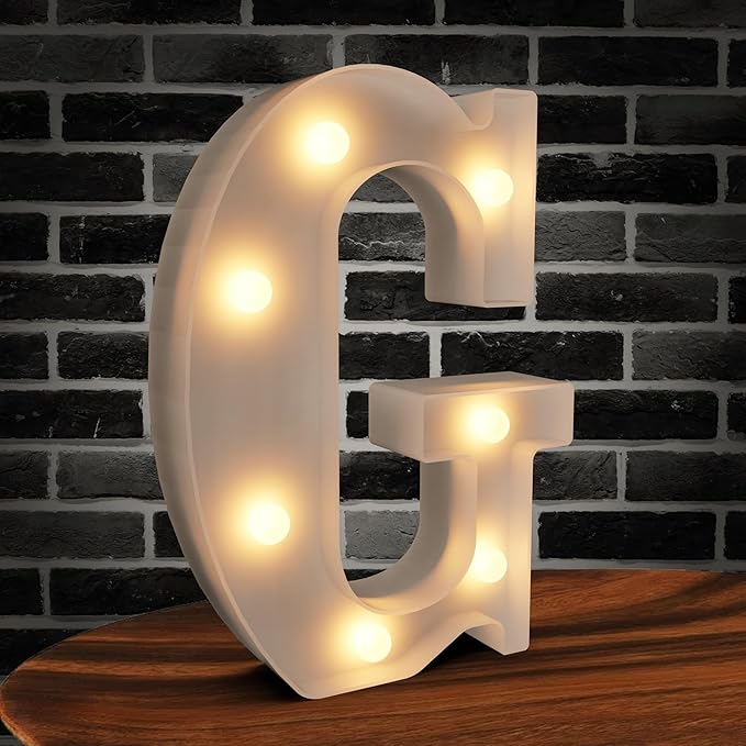 Light Up Marquee Letters, 26 Alphabet LED Lights, Night Light White Plastic Letters for Engagement Party Wedding Baby Shower Birthday Bar Decoration (G)