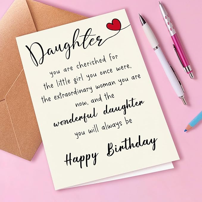 Cute Birthday Cards for Daughters from Mom and Dad, Journey from Girl to Woman, Wonderful Daughter (To Be Cherished Forever) Envelope Filled with Love