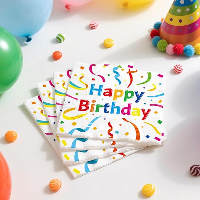 120Pcs Birthday Plates and Napkins Party Supplies Set, Serves 24 Guests Birthday Paper Plates and Napkins, Cups, Forks, Multicolor Birthday Design for Kids Boys Girls Party Decorations