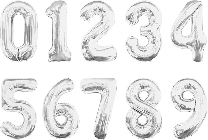 Number Balloons 16 Inch Mylar Foil Number 0-9 Balloons Set for Party Decoration Custom Digital Balloons 10 Pieces Party Supplies (Silver)