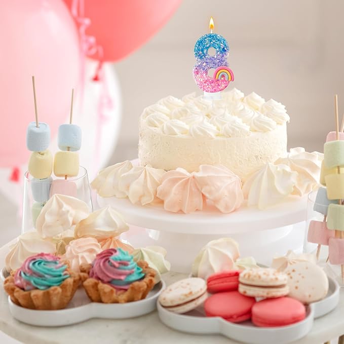 Rainbow Birthday Number Candles, Number 8 Candles, Cupcake Decorations, Macaron Birthday Cake Decorations, Cartoon Theme Party Supplies (Number 8)