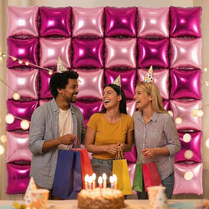 36PCS Square Foil Balloon Wall Backdrop,19 inch Double-Sided Metallic Balloons for Party,Wedding,Anniversary,Birthday,Graduation,Halloween,Shiny Balloon Decor (Pink&Magenta)