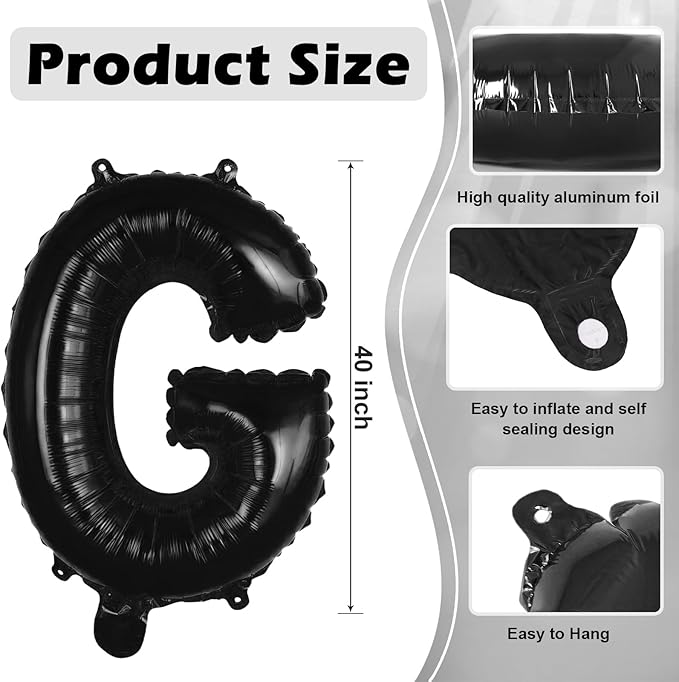 Black Letter G Balloons, 40 Inch Large Foil Letter Balloons, Custom Phrase Balloon for Birthday Party Wedding Anniversary Decoration (Black G)