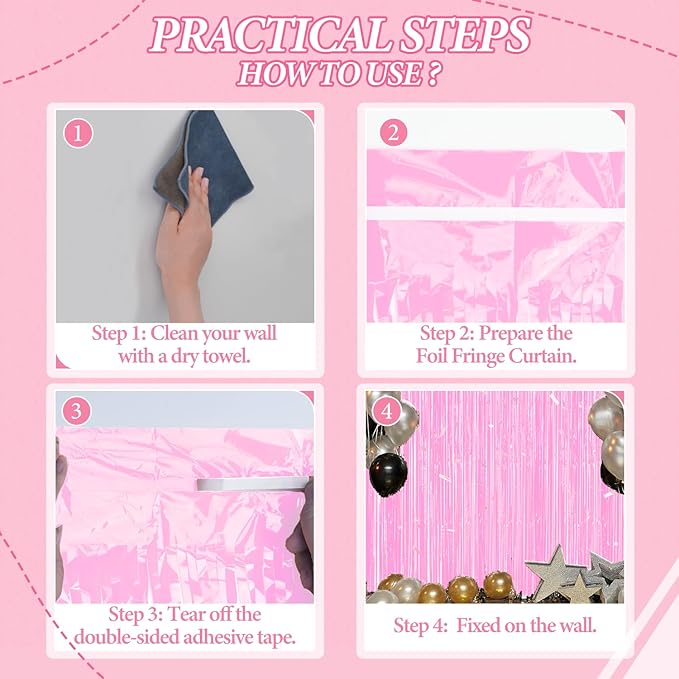 2 Pack Foil Fringe Backdrop - Pastel Pink Shiny Tinsel Curtains for Party Decoration/Photo Booth Props - 3.3x6.6 FT Metallic Foil Backdrop for Birthday, Wedding, Graduation, Christmas.