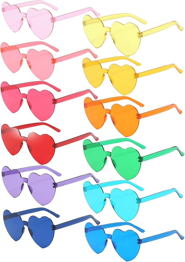 12/26/36 Pairs Rimless Heart Shaped Sunglasses Transparent Glasses Bulk Fun Sunglasses for Party Favors