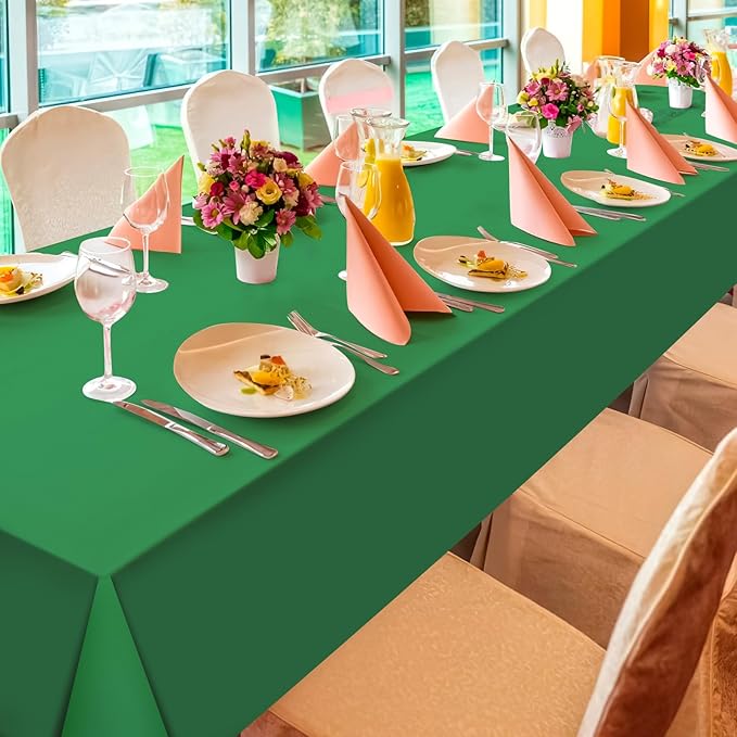 6Pcs Green Tablecloths for Rectangle Tables,Disposable Plastic Table Cloth,Waterproof Green Table Cover for Graduation Birthdays Weddings Anniversary Party Decorations,54 x 108 Inch