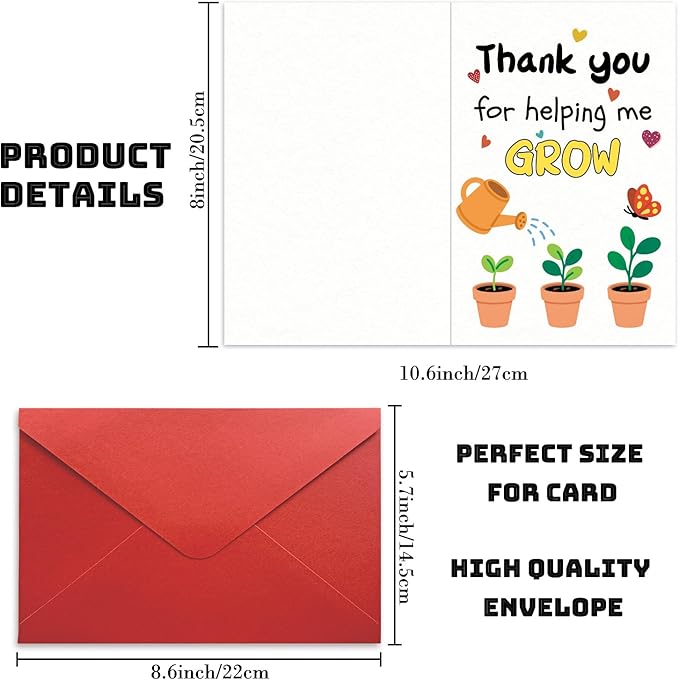 Thank You Teacher Appreciation Cards with Envelopes Thank You for Helping Me Grow Preschool Kindergarten Gift from Kids Students Daycare Happy Dog Birthday Card (HK034)