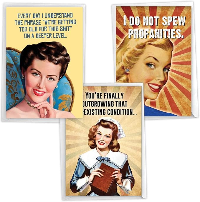 NobleWorks Assortment Pack of 3 Hilarious Birthday Greeting Cards with Envelopes (3 Designs, 1 Each) Vintage Vixens VC8130BDG-C1x3