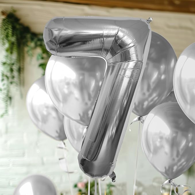 40 Inch Large Silver Number Celebration and Decoration Balloon for Birthday Parties, Graduations, Anniversaries, Weddings, Photo Shoots, Special Events - Helium Foil (Silver Number 7)