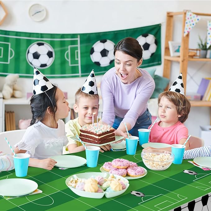 2 Pcs Soccer Table Cloth 54 x 108 Inches Disposable Plastic Rectangular Tablecloth Soccer Birthday Party Decorations Sports Theme Party Table Covers for Boys Sports Theme Birthday Supplies