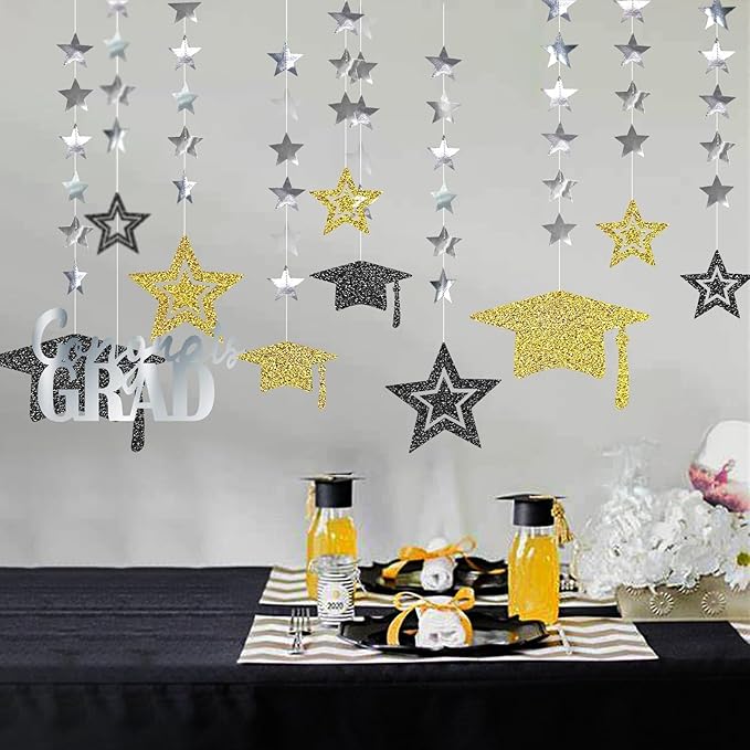 Cheerland Gold Graduation Decorations 2026 Congrats Grad College Graduation Party Decoration Cap Garland Kit Supply for Prom Backdrop Decoration Class 2026 Ceiling Decor High School Kindergarten