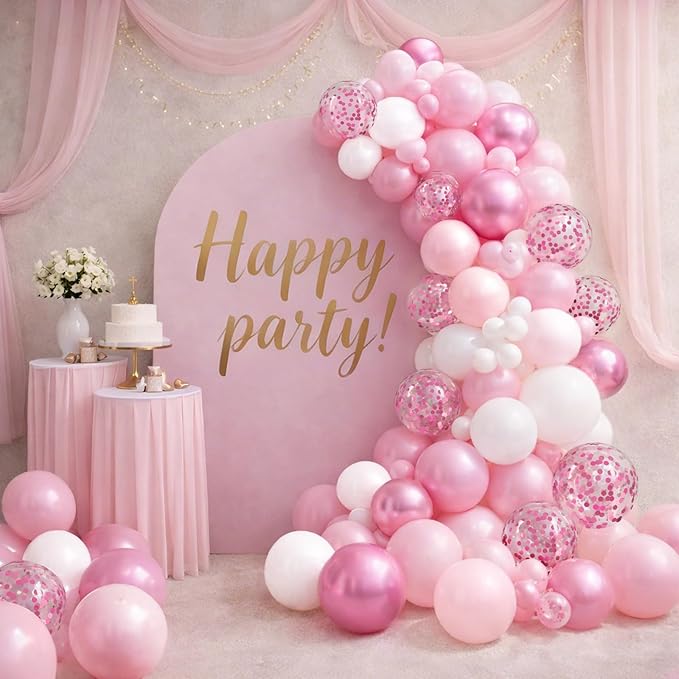 Patimate Pink and White Balloons Set, 50 pcs 12 inch Pearl Light Pink Confetti White Latex Balloons Kit for Wedding Baby Shower Bridal Shower Pink Birthday Party Decorations