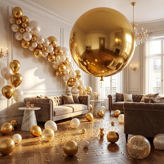 KALOR 36 Inch Giant Metallic Gold Balloons, 6 Pack Large Round Gold Latex Balloons for Anniversary, Birthday, Christmas, Wedding, Baby Shower Party Decorations