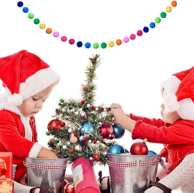 5 Pieces Colorful Pom Pom Ball Garland 6.5 Feet Long 24 Balls for Party Home Decoration