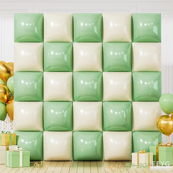 Matte Mint Green and Beige Double Sided Square Foil Balloons Wall,19 Inches Chrome Foil Balloons Tunnel Arch Kit for Bachelorette,Anniversary,Wedding,Birthday Party Background Decoration
