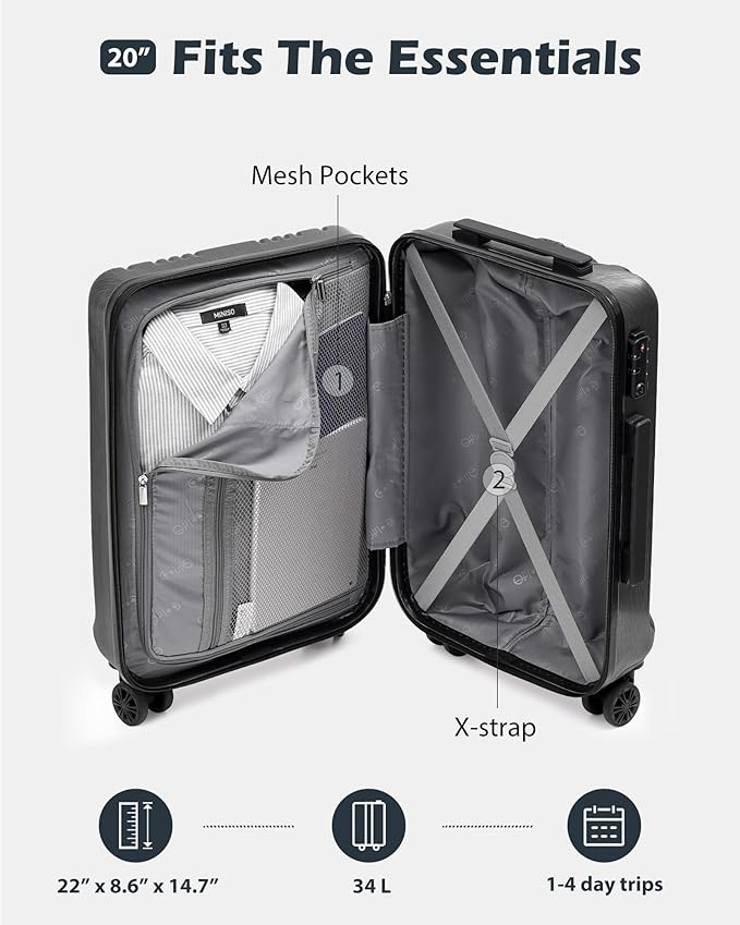 Coolife Luggage PC+ABS Hardshell Suitcase with TSA Lock, Spinner Carry On Lightweight (navy, S(20in_carry on))