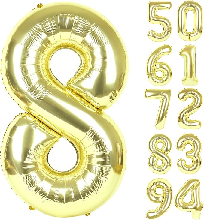 Champagne Gold 8 Balloon, Number Balloons 40 Inch, Light Gold 8th Birthday Decorations for Girls, Birthday Balloons, Light Gold Party Supplies, Number 8 Balloon