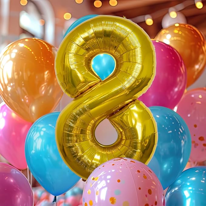40 Inch Large Gold Number Celebration and Decoration Balloon for Birthday Parties, Graduations, Anniversaries, Weddings, Photo Shoots, Special Events - Helium Foil Mylar (Gold Number 8)