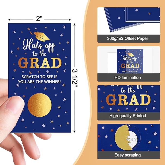 COCHIE 30 Cards Scratch Off Graduation Party Game, Class of 2026 Door Raffle Grad Games, Graduation Parties Supplies Favor Decorations (Blue Gold)