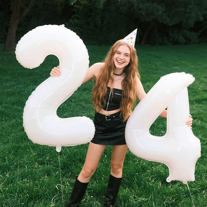 40 Inch White Number 24 Digital Balloon,Jumbo Mylar Foil Helium Balloon for 24 Balloons for Birthday Party,Wedding Anniversary Party Decorations