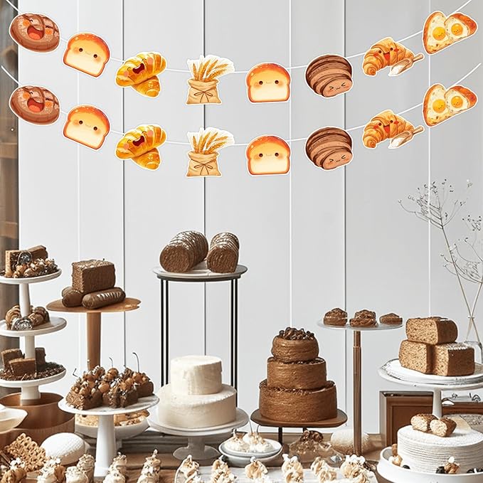 3pcs Bread Party Decorations Garland, Breakfast Bread Party Decorations Bread Hanging Garland Bakery Toast Bread Grain Pre-Strung Garland for Bread Themed Birthday Baby Shower Party Supplies