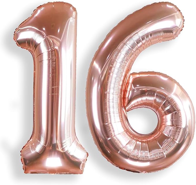 AULE 40 Inch Large 16 Number Balloons Rose Gold Big Foil Number Balloons Giant Helium Happy 16th Birthday Party Decorations for Women Huge Mylar 61 Anniversary Supplies