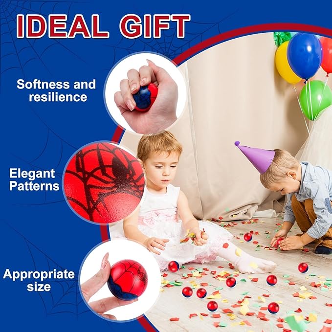 24 Pcs Spider Party Favors Stress Balls,1.57" Fidget Sensory Toys for Kids Birthday Decorations, Goodie Bag Stuffers, Carnival Gifts, Classroom Prizes & Valentines Gifts