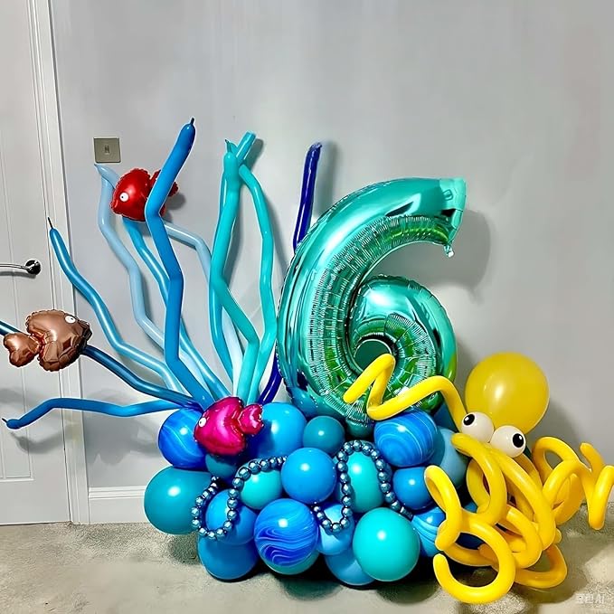 202 PCS Under the Sea Party Decorations Balloons Arch, Teal Blue Balloon Arch Garland Kit, DIY Octopus Clear Balloons Ocean Birthday Party Themed Decoration for Marine Shark Baby Shower Decor