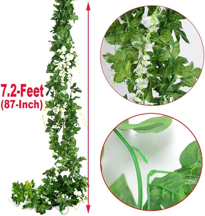 5pack Wisteria Garland Artificial Flower Garland Fake Wisteria Vines for Wedding Floral Decor-Total 36 Ft(White)