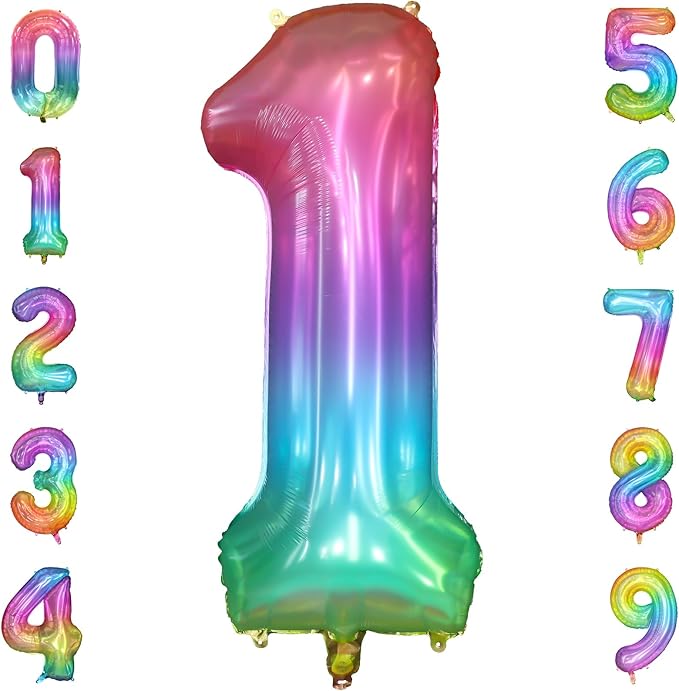 40 Inch Rainbow Number Balloon 1, Large Number Foil Balloons Mylar for Girl Boy Birthday Party Celebration Decorations Supplies, Digital Balloons for Wedding Anniversary Events Decorations