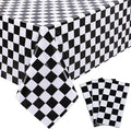 Kesfey 3 Packs Black and White Checkered Tablecloths 54 x 108 Inches Disposable Plastic Checkered Flag Racing Table Cover Waterproof Rectangle Race Car Table Cloth for Picnic Party Retro Celebration